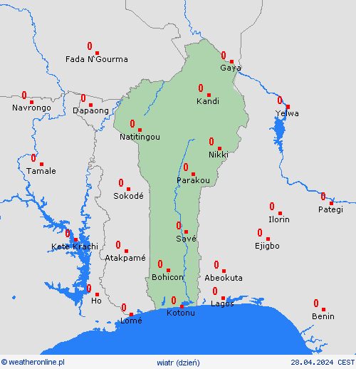 wiatr Benin Afryka mapy prognostyczne