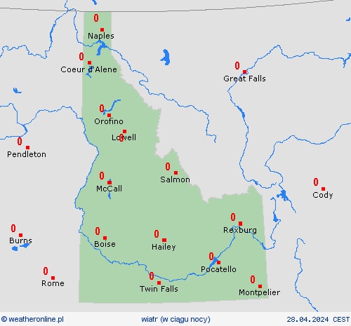 wiatr Idaho Ameryka Północna mapy prognostyczne