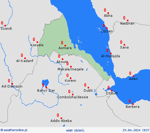 wiatr Erytrea Afryka mapy prognostyczne