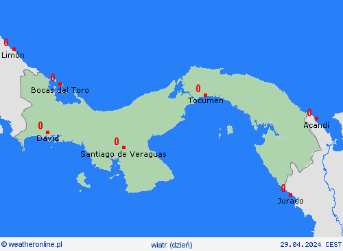 wiatr Panama Ameryka Środkowa mapy prognostyczne