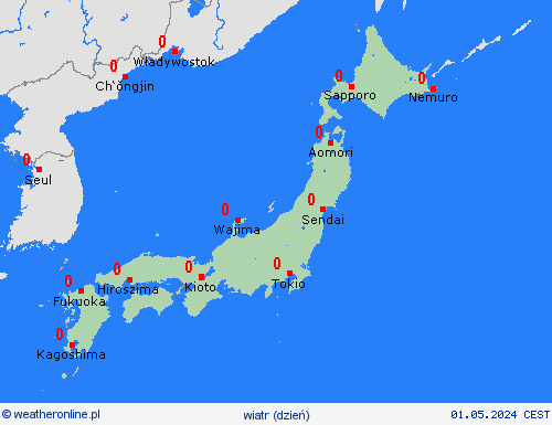 wiatr Japonia Azja mapy prognostyczne