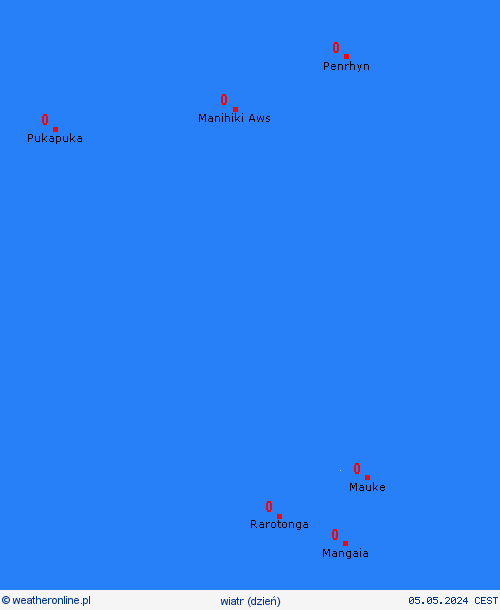 wiatr Wyspy Cooka Oceania mapy prognostyczne