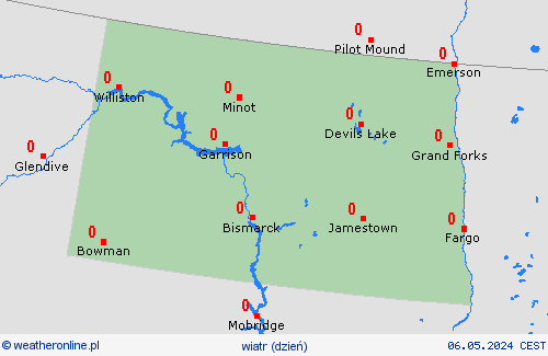 wiatr Dakota Północna Ameryka Północna mapy prognostyczne