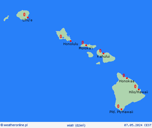 wiatr Hawaje Ameryka Północna mapy prognostyczne