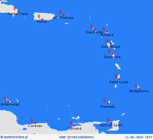 wiatr Barbados Ameryka Południowa mapy prognostyczne