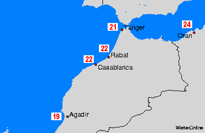Maroko mapy temperatury morza
