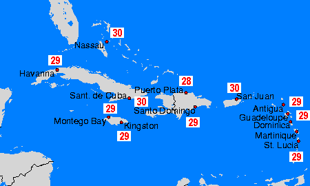 temperatura wody - Minor Antilles - so., 27.04.