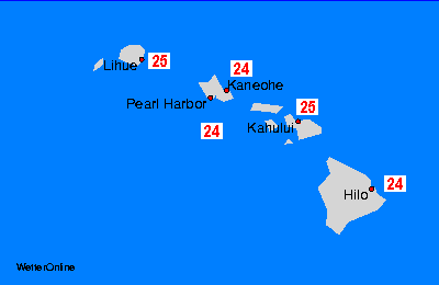 Hawaje mapy temperatury morza