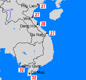 Wietnam mapy temperatury morza