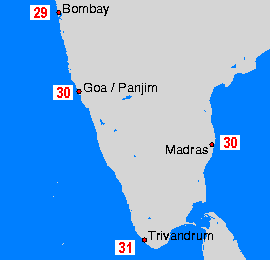 Indie mapy temperatury morza