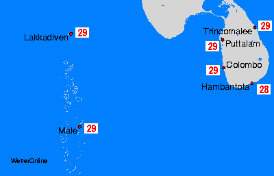 Malediwy, Sri Lanka mapy temperatury morza