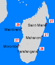 Madagaskar mapy temperatury morza